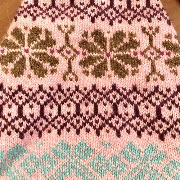 Renaud England Fair Isle Knit Beanie Hat Tassels Lambswool Angora Pink Brown - Picture 7 of 9